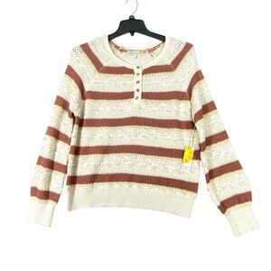C&C California Henley Striped Sweater Women's L Cream Rust Long Sleeve Cozy NWT